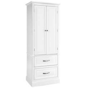 62 Inch Freestanding Bathroom Cabinet with Adjustable Shelves and 2 Drawers-White